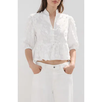Mango Floral Puff Sleeve Peplum Top In White