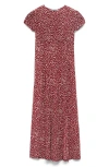 Mango Floral Puff Sleeve Pleated Maxi Dress In Burgundy