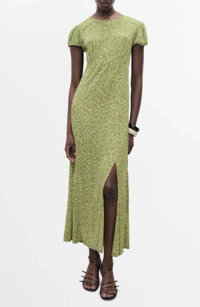 Mango Floral Puff Sleeve Pleated Maxi Dress In Animal Print