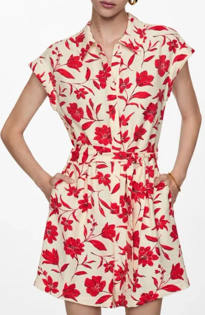 Mango Floral Romper In Red