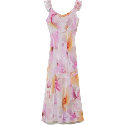 Mango Floral Ruffle Chiffon Maxi Dress In Multi