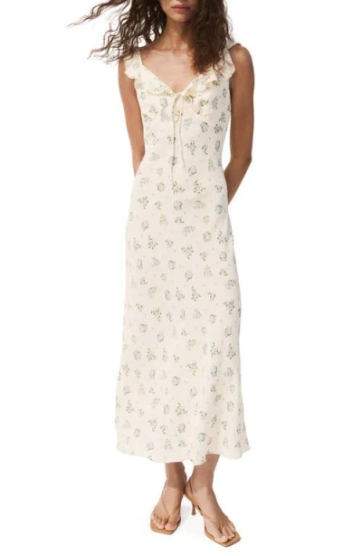 Mango Floral Ruffle Strap Dress In Neutral