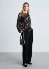 Mango Floral Ruffled Blouse Black In Black