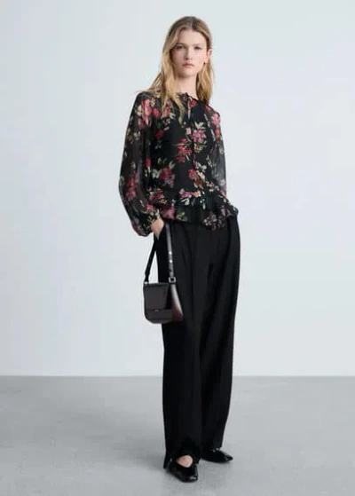 MANGO BLOUSE FLEURIE VOLANTS NOIR - FEMME - 4XL - MANGO