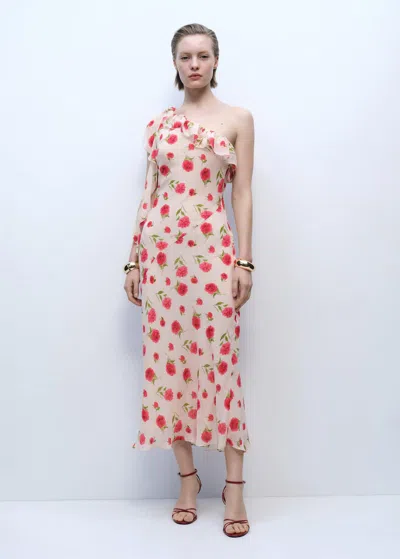 Mango Floral Ruffled Dress Ecru