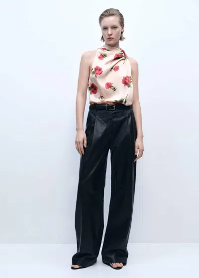 Mango Floral Satin Blouse Ecru