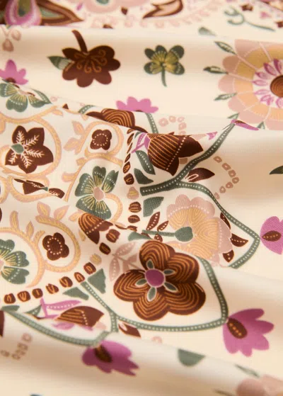 Mango Foulard Satiné Fleurs Écru - Femme - Taille Unique -