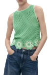 Mango Floral Scallop Crochet Tank In Green