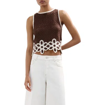 Mango Tomi Crochet Knit Tank Top With Flower Detail In Multi