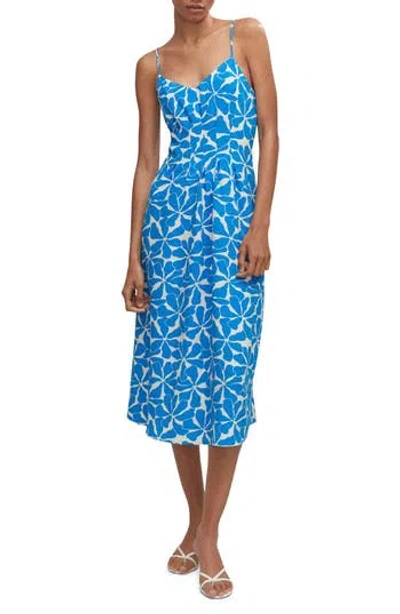 Mango Floral Seersucker Midi Dress In Blue