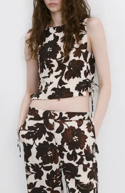 Mango Floral Side Ruched Crop Top In Multi