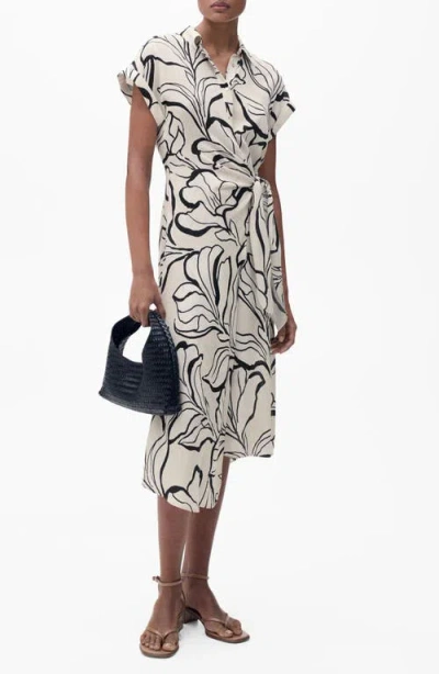 Mango Floral Side Tie Midi Shirtdress In Ecru