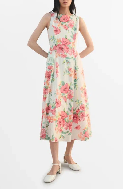 Mango Floral Sleeveless Cotton Midi Dress In Multi