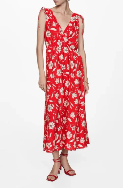 Mango Floral Sleeveless Maxi Dress In Red