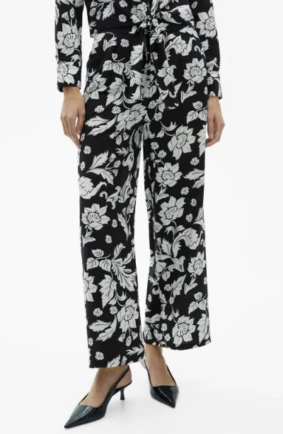 Mango Floral Straight Leg Pants In Black