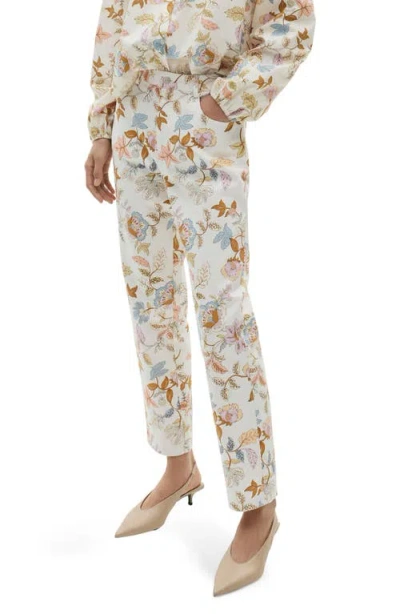 Mango Floral Straight Leg Pants In Ecru