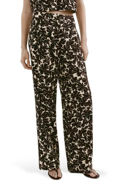 Mango Floral Straight Leg Pants In Black