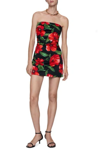 Mango Floral Strapless Cotton Minidress In Multi