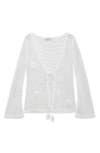 Mango Floral Tie Front Cotton Blend Cardigan In White