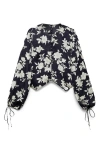 Mango Floral Tie Sleeve Button-up Shirt In Black