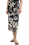 Mango Floral Wrap Midi Skirt In Medium Brown