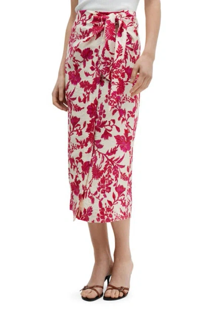 Mango Floral Wrap Midi Skirt In Coral Red