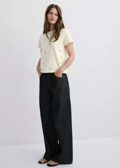 Mango Floral-embroidered Cotton T-shirt In White