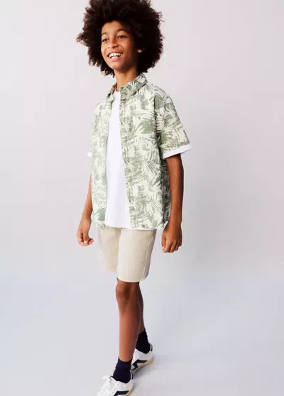 Mango Kids' Floral-print Cotton Shirt In Green