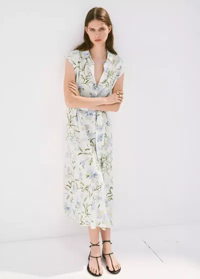 Mango Floral-print Shirt-style Dress In Ecru