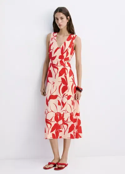 Mango Floral-printed Dress With Cutouts In Red