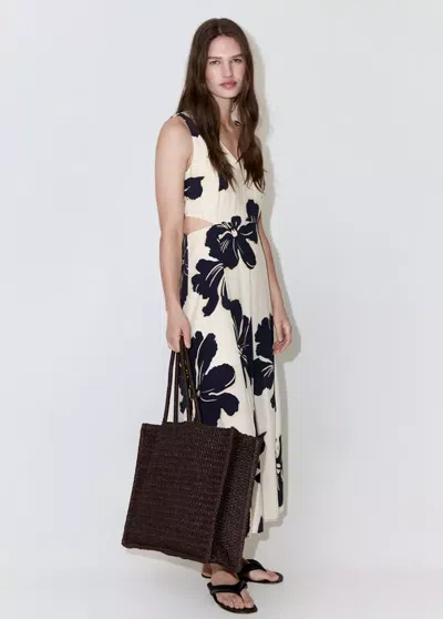 Mango Floral-printed Dress With Cutouts In Ecru