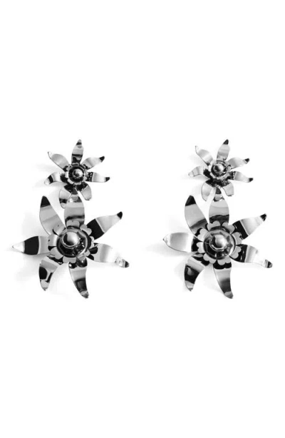 Mango Flower Drop Earrings In Silver