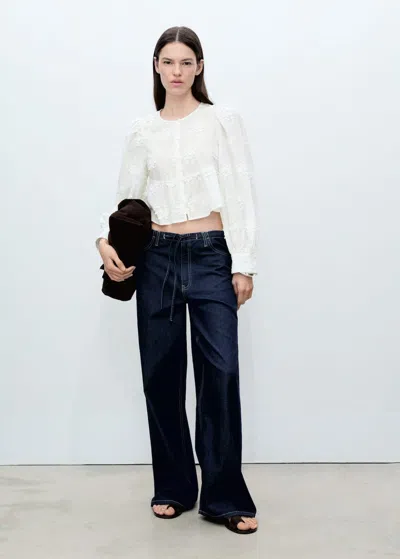 Mango Flower Embroidered Cotton Blouse Off White