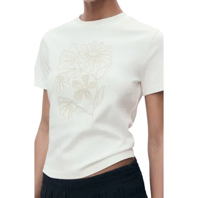 Mango Flower Embroidered Cotton T-shirt In White