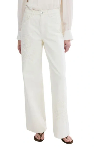 Mango Flower Embroidered Straight Leg Jeans In White
