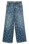 Mango Women's Flower-embroidered Wide Leg Jeans In Blue
