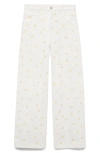 Mango Flower Embroidered Wide Leg Jeans In White