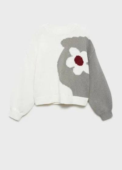 Mango Kids' Flower Knit Sweater Ecru