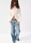 Mango Flower-embroidered Straight-fit Jeans In Medium Blue