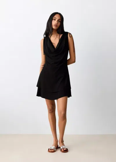 Mango Flowing Draped Dress In Black