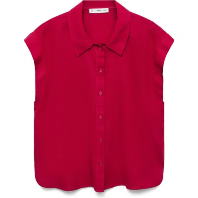 Mango Flowing Linen Blend Blouse In Fuchsia
