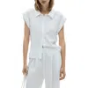 Mango Flowing Linen Blend Blouse In White