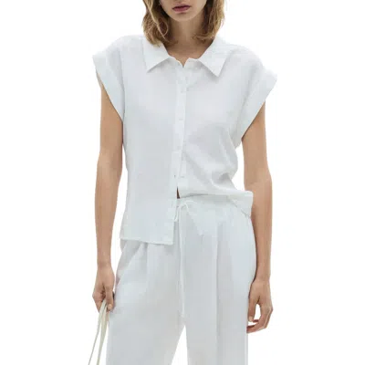 Mango Flowing Linen Blend Blouse In White