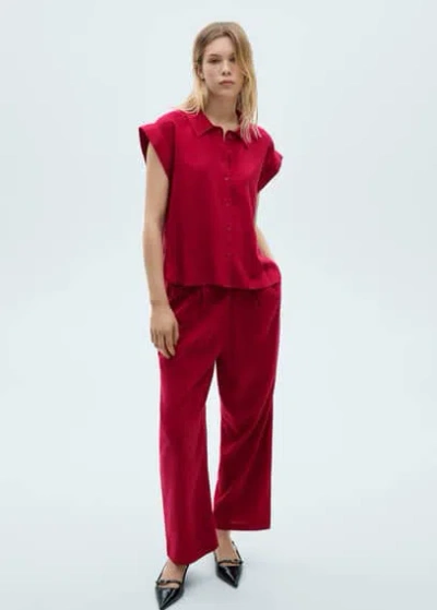 Mango Flowing Linen Blouse Fuchsia