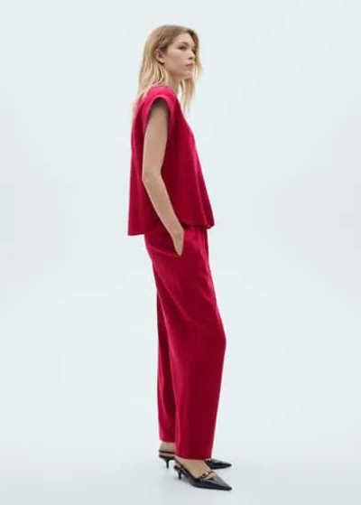 Mango Flowing Linen Trousers Fuchsia