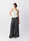 Mango Flowing Pants With Side Slits In Charcoal