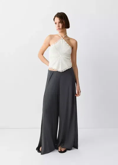 Mango Flowing Pants With Side Slits In Animal Print