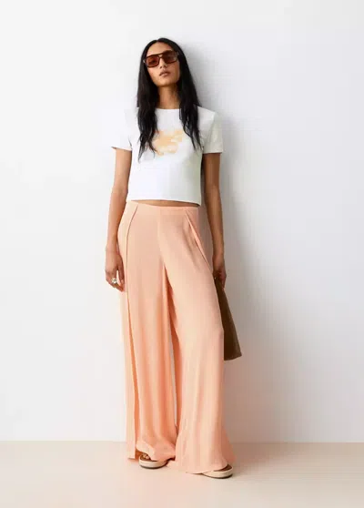Mango Flowing Pants With Side Slits In Red