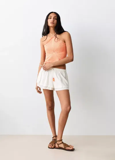 Mango Flowing Shorts With Beaded Details In White