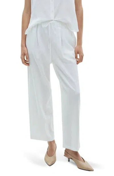Mango Flowing Tie Waist Wide Leg Pants In White